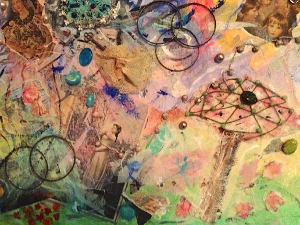 collage of mixed media with and photo of women and children